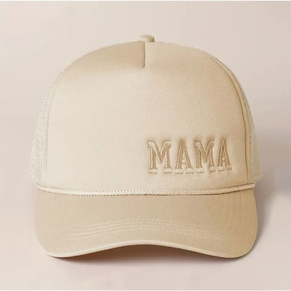 2FOR$30 - NWT "Mama" Embroidered Adjustable Trucker Hat in Tan - Picture 3 of 3